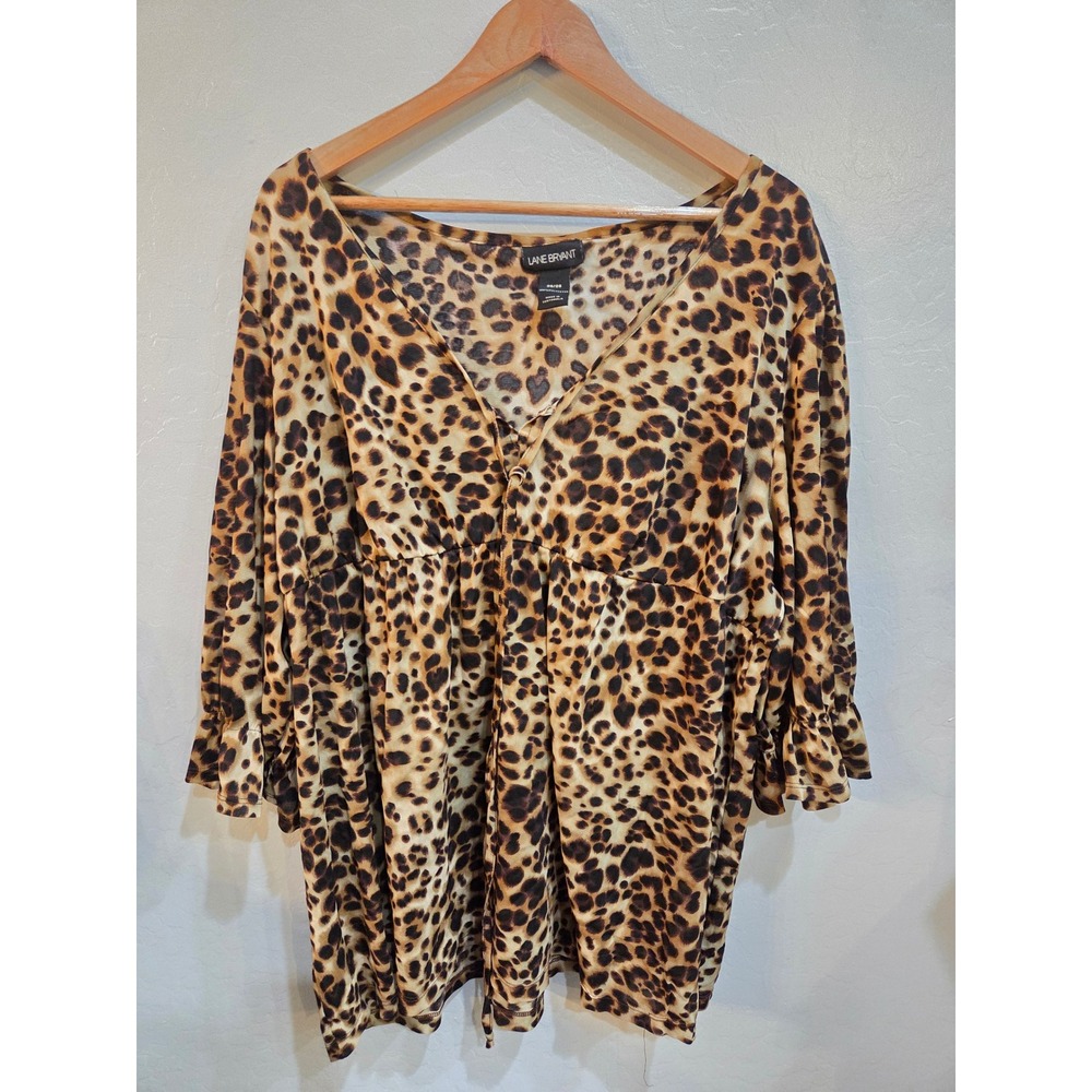 Lane Bryant Leopard Print Babydoll Top Y2K Empire Waist Blouse 26/28 Womans Top